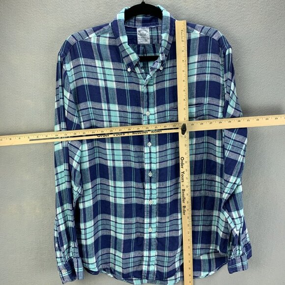Brooks Brothers Irish Linen Shirt Mens Large Blue Plaid Regent Button‎ Down - Picture 7 of 15